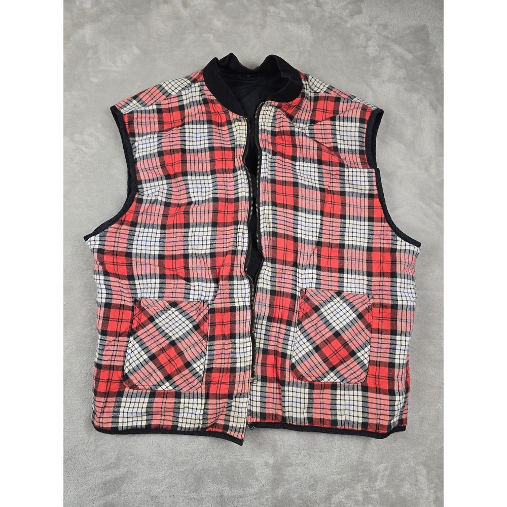 Marlboro Country Store Reversible Vest Adult L Red Plaid Quilted Cotton *Read